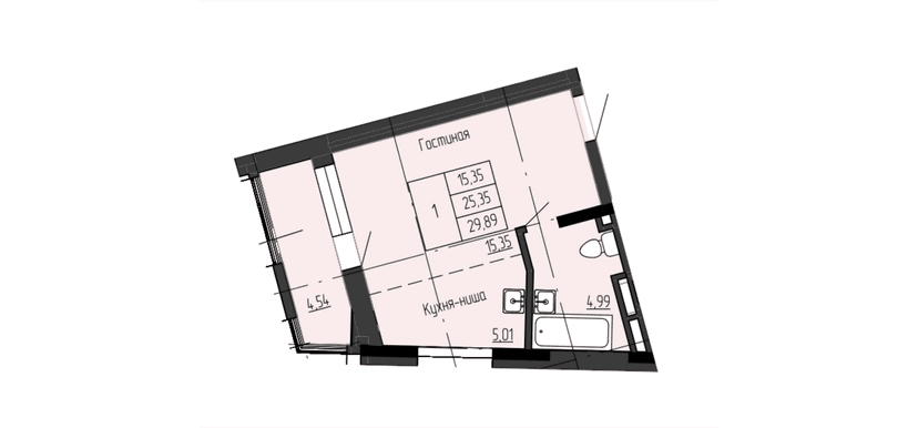 1 комн., 29.89 м²