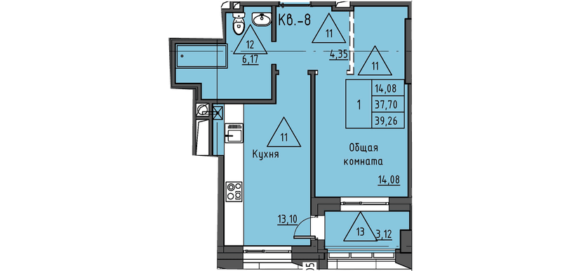 1 комн., 39.26 м²