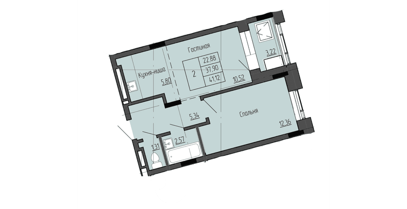 2 комн., 41.12 м²