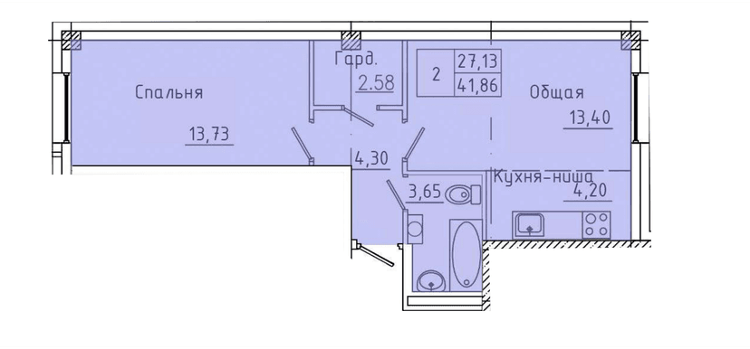 2 комн., 41.86 м²