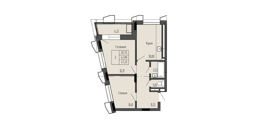 2 комн., 47.21 м²