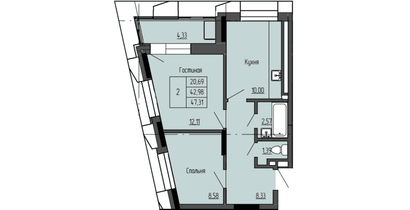 2 комн., 47.31 м²