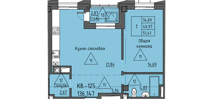 2 комн., 51.41 м²
