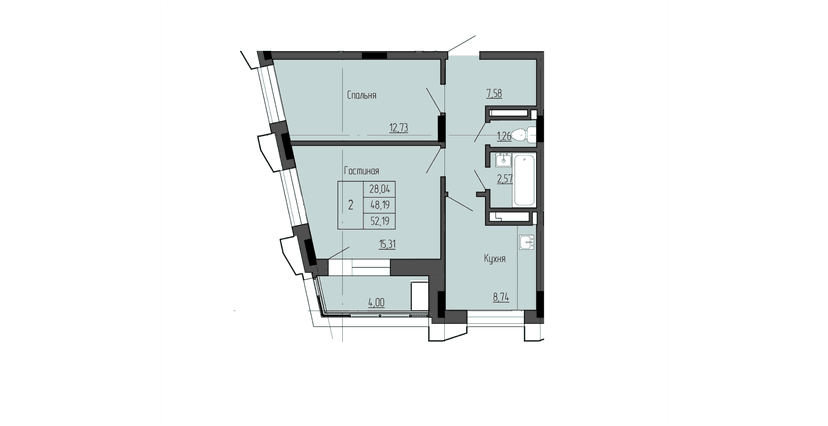 2 комн., 52.19 м²