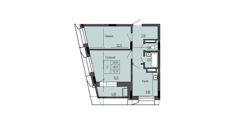 2 комн., 52.31 м²