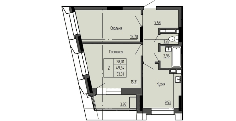 2 комн., 53.31 м²