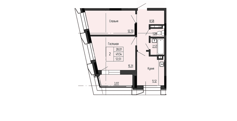 2 комн., 53.51 м²