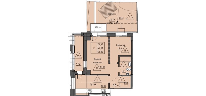 2 комн., 53.82 м²