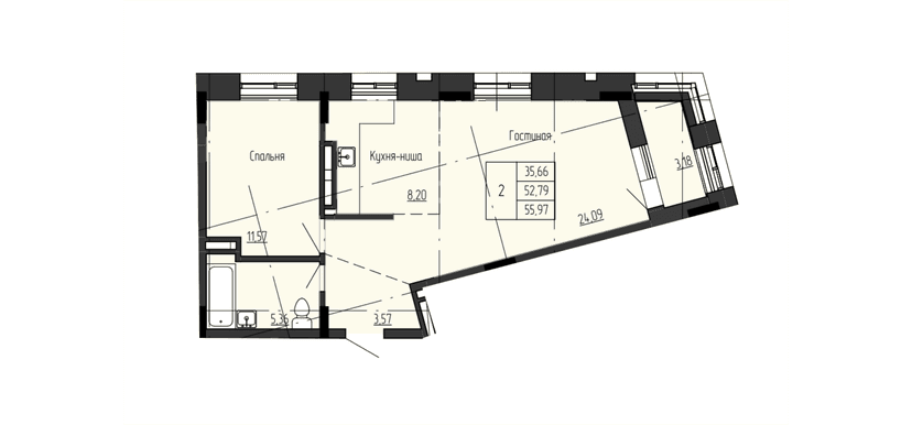 2 комн., 55.97 м²