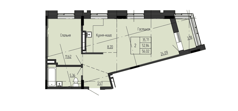 2 комн., 56.02 м²
