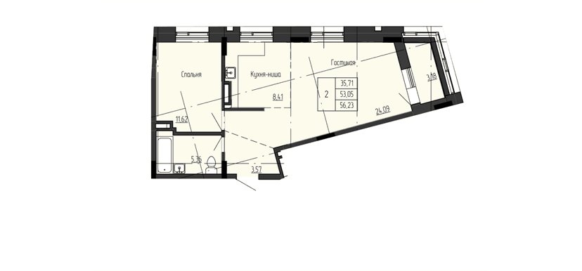 2 комн., 56.23 м²
