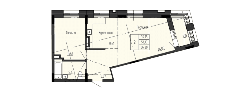 2 комн., 56.28 м²