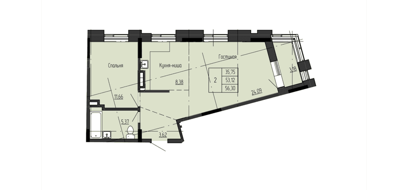 2 комн., 56.30 м²