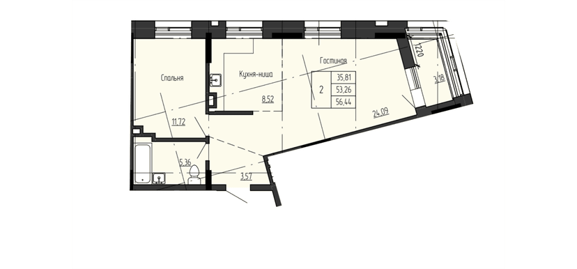 2 комн., 56.44 м²
