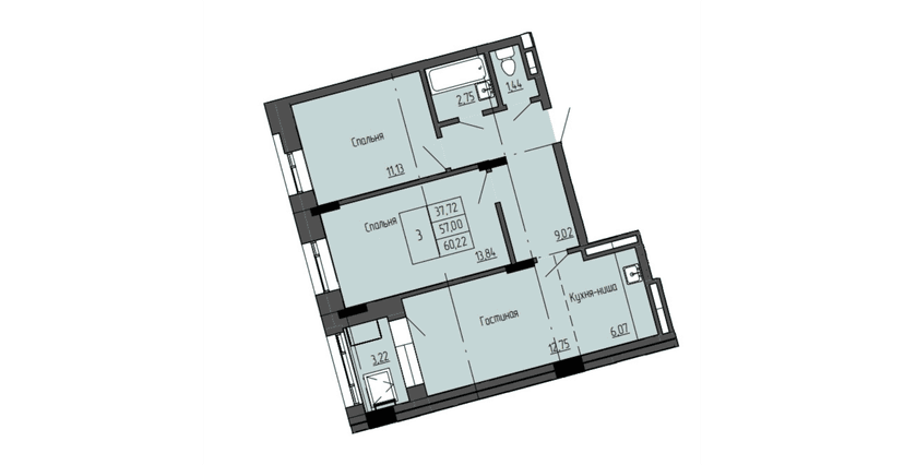 3 комн., 60.22 м²
