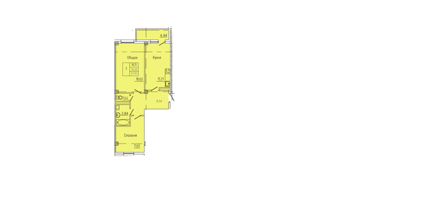 2 комн., 61.50 м²