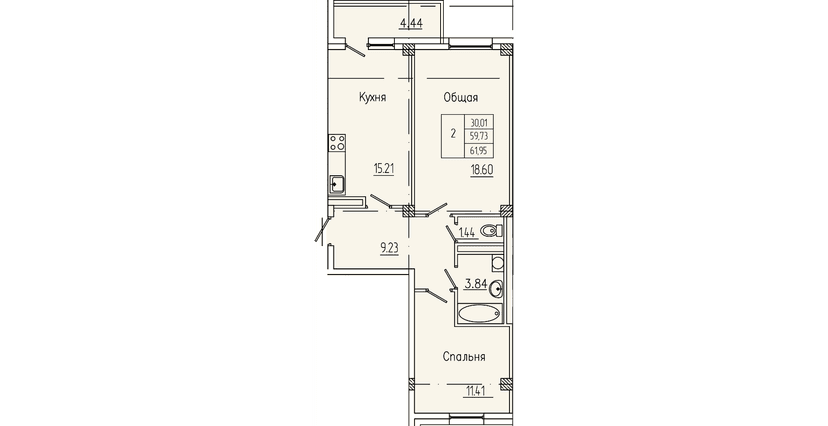 2 комн., 61.95 м²