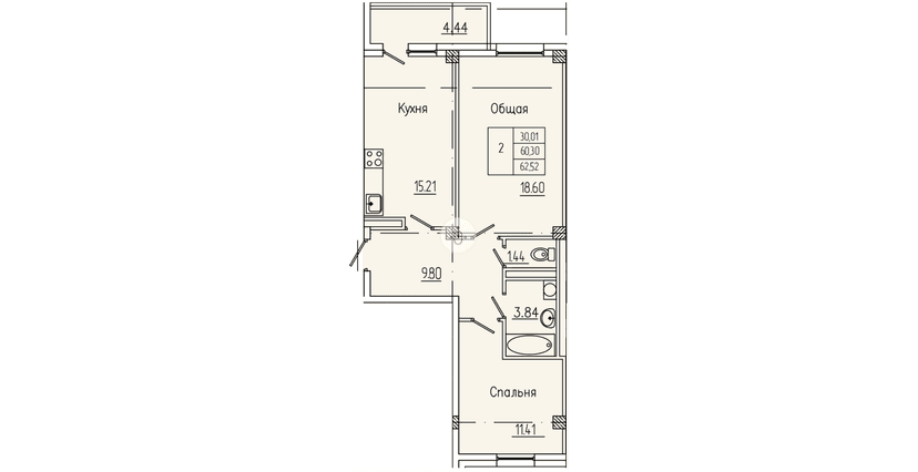 2 комн., 62.52 м²
