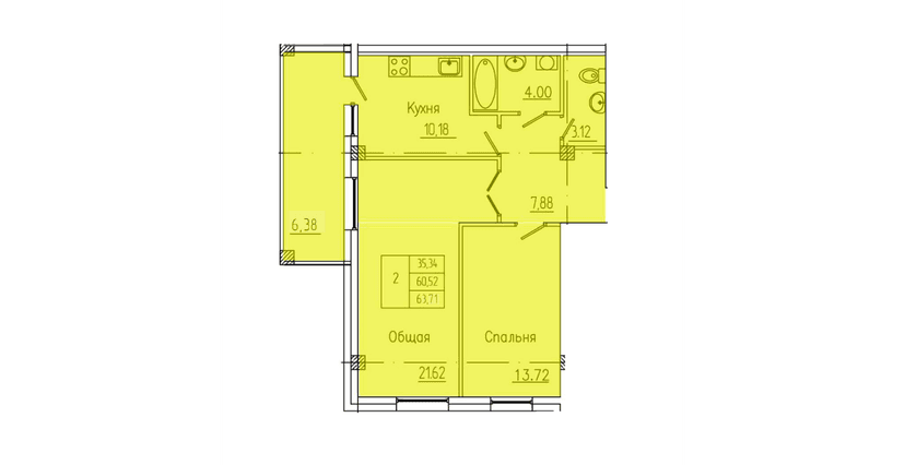 2 комн., 63.71 м²