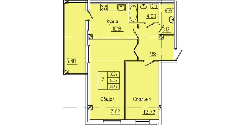 2 комн., 64.42 м²