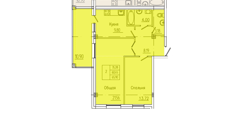 2 комн., 65.90 м²