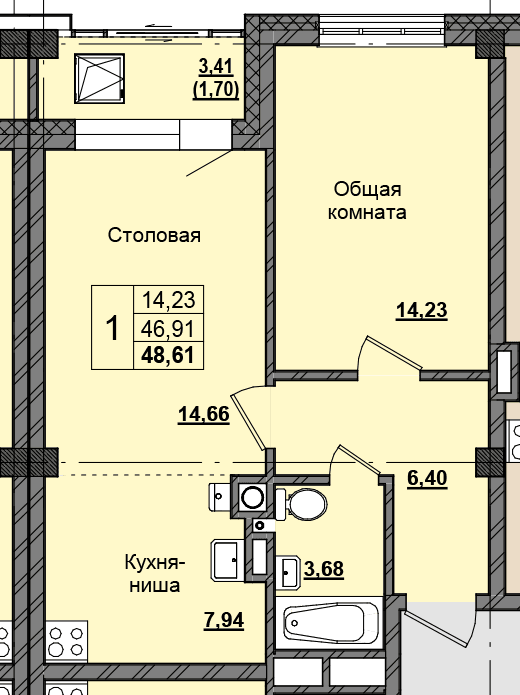 1 комн., 48.12 м²