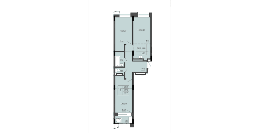 3 комн., 66.18 м²