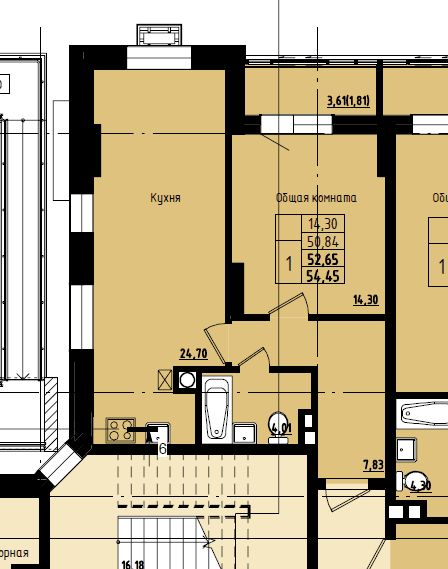 1 комн., 52.65 м²