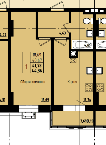 1 комн., 41.78 м²