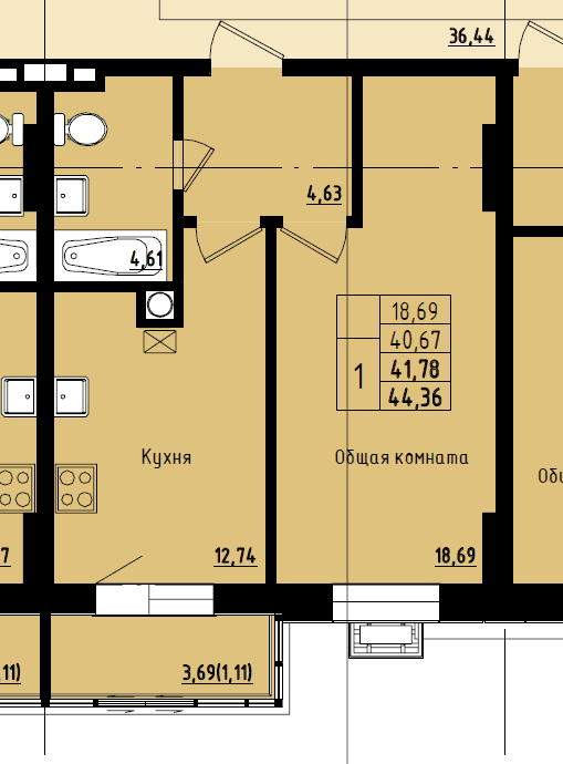 1 комн., 41.78 м²