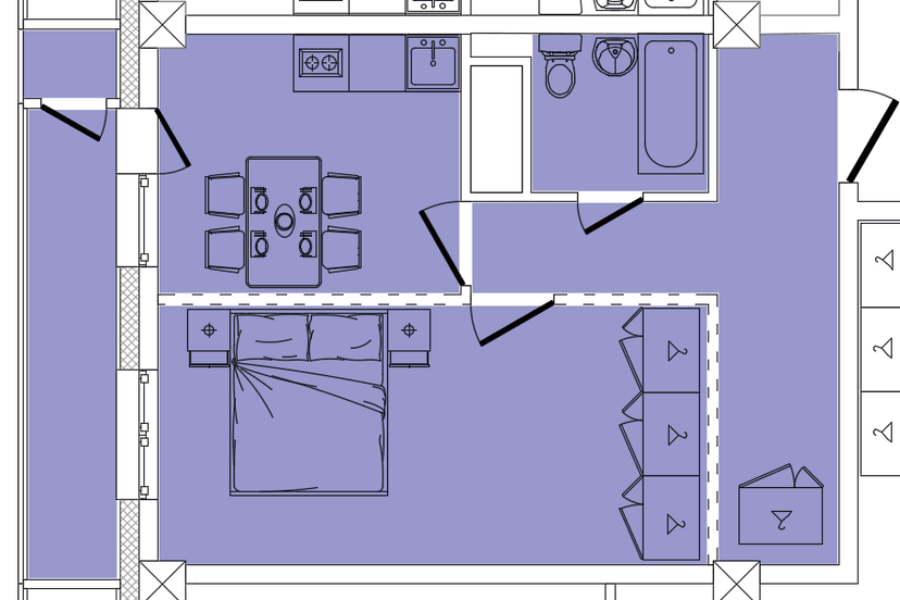1 комн., 42.60 м²