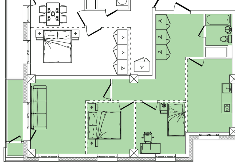 3 комн., 72.50 м²