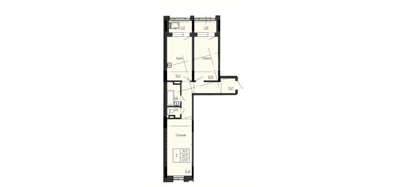 2 комн., 67.07 м²