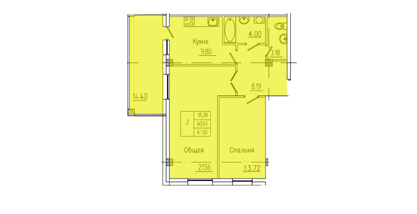 2 комн., 67.65 м²