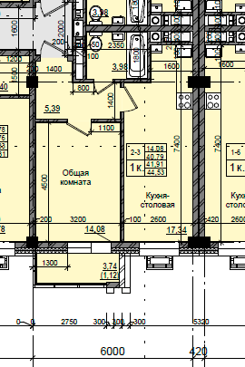 1 комн., 41.91 м²