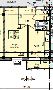 1 комн., 40.62 м²