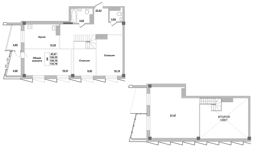 3 комн., 129.10 м²