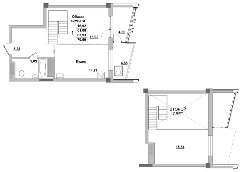 1 комн., 63.93 м²