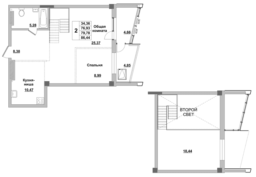2 комн., 79.78 м²