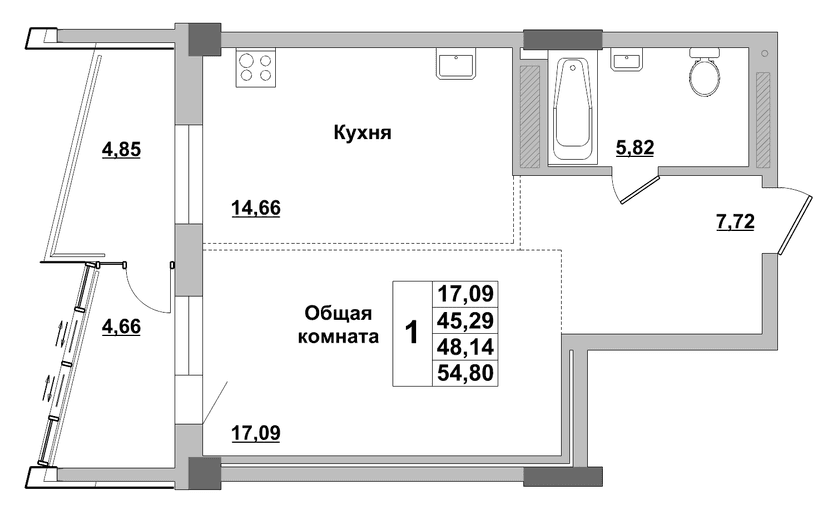 1 комн., 48.14 м²