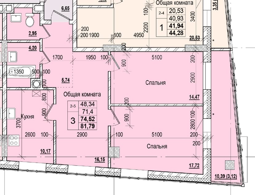 3 комн., 74.52 м²