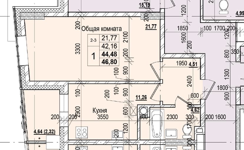 1 комн., 44.48 м²
