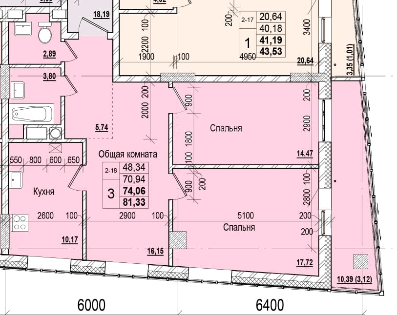 3 комн., 74.06 м²