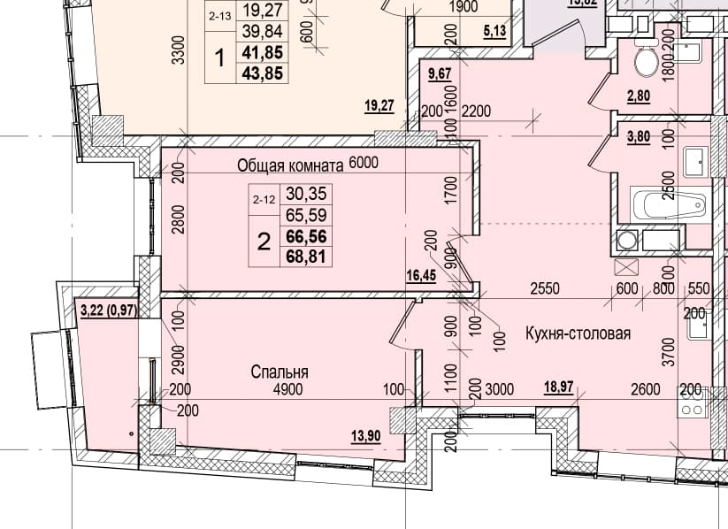 2 комн., 66.56 м²