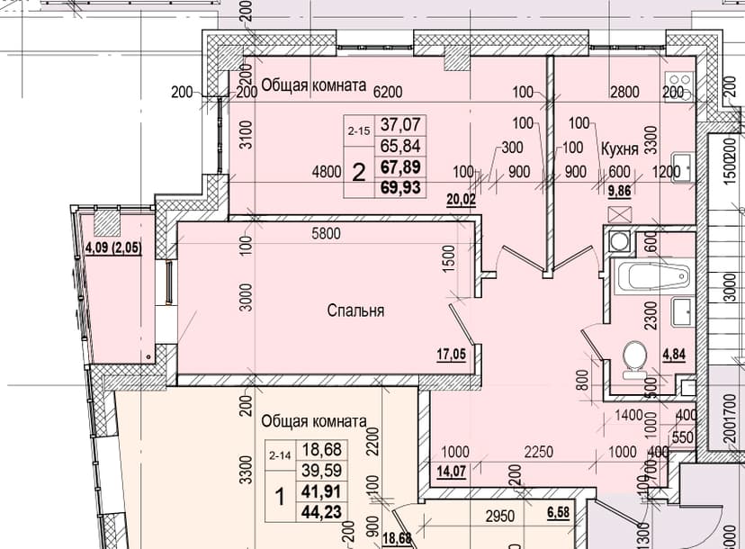 2 комн., 67.89 м²