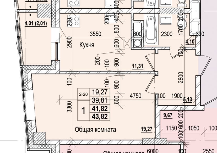 1 комн., 41.82 м²