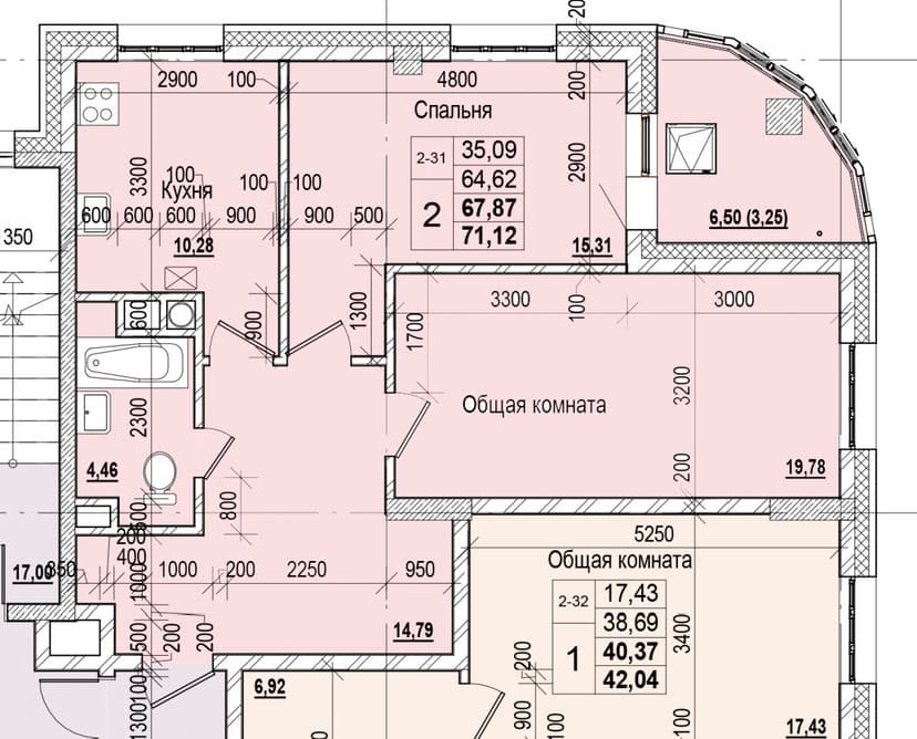 2 комн., 67.87 м²