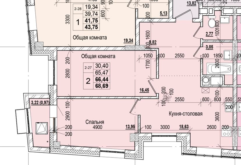 2 комн., 66.44 м²