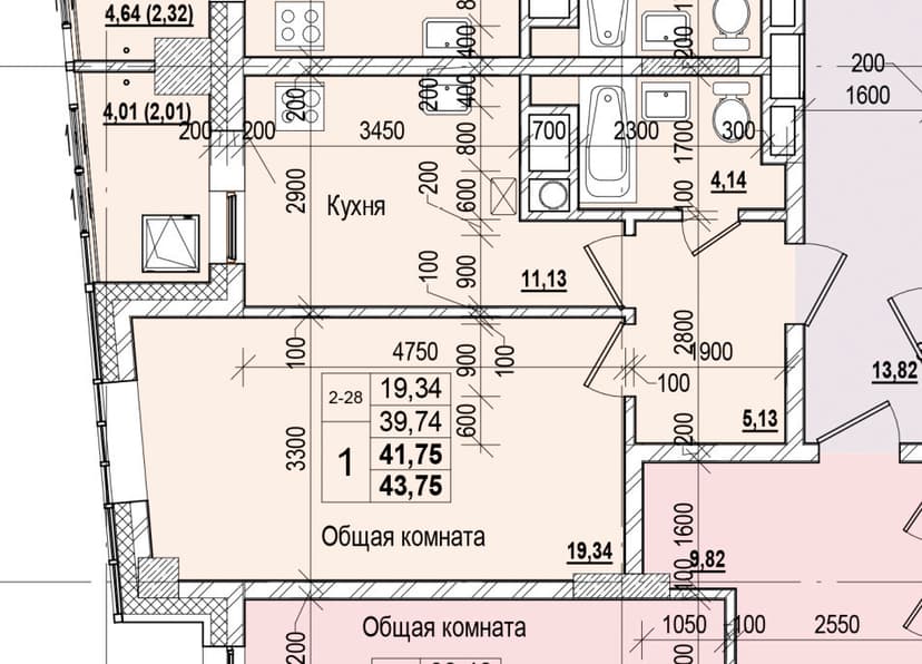 1 комн., 41.75 м²