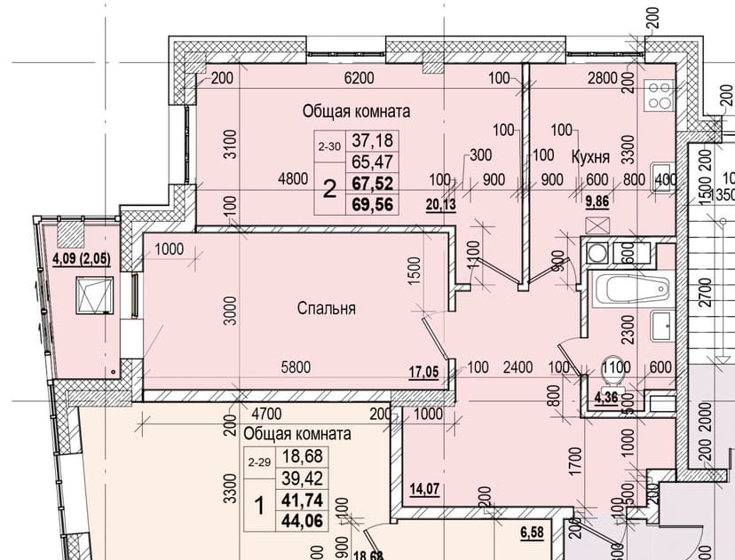 2 комн., 67.52 м²